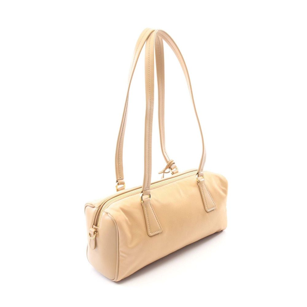 Prada Top Leather Shoulder Beige Cream Bag Re Handle Tan Cream